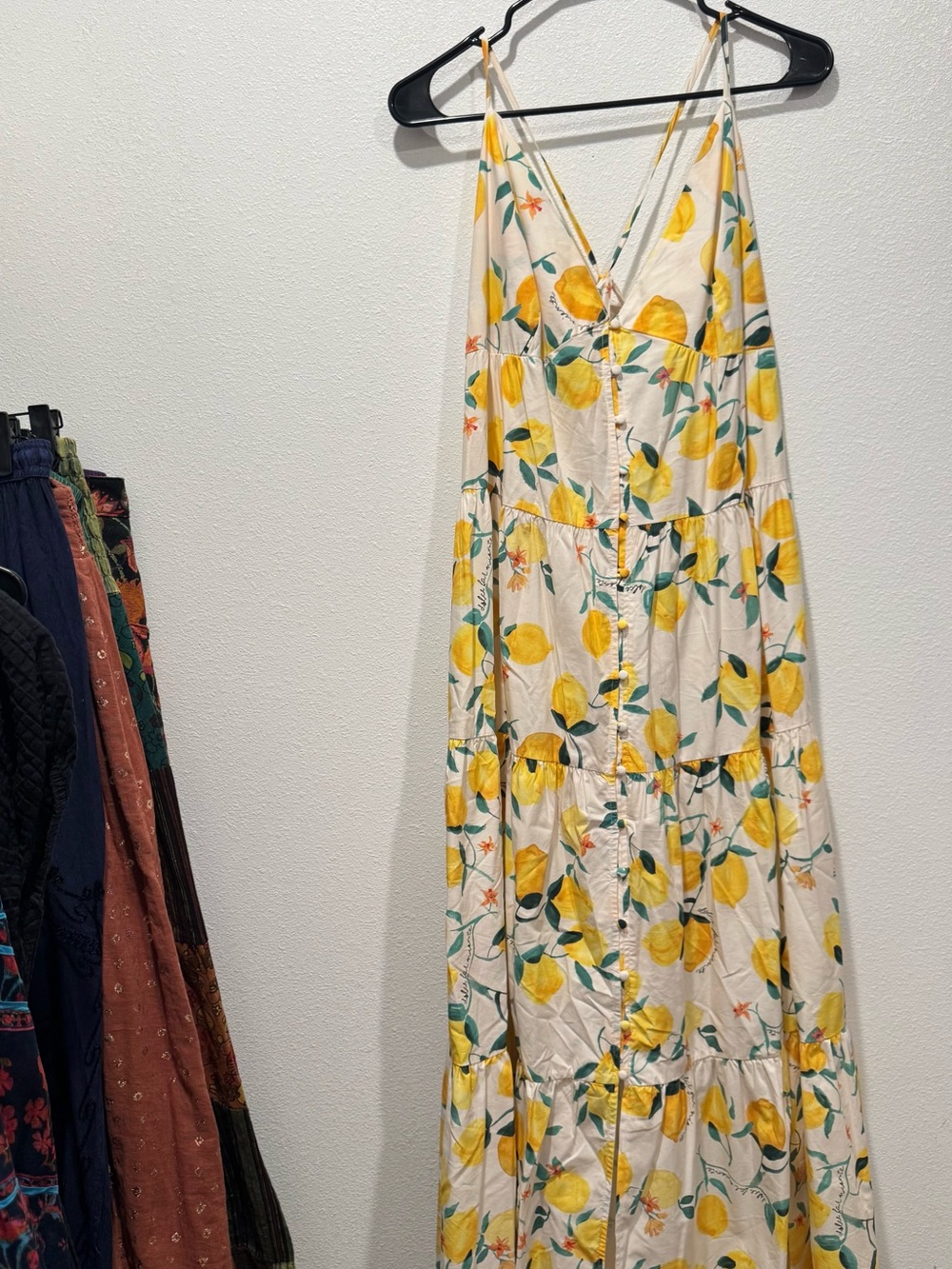 H&M Dolce Far Niente Lemon Tiered Maxi Dress XL - Picture 4 of 8